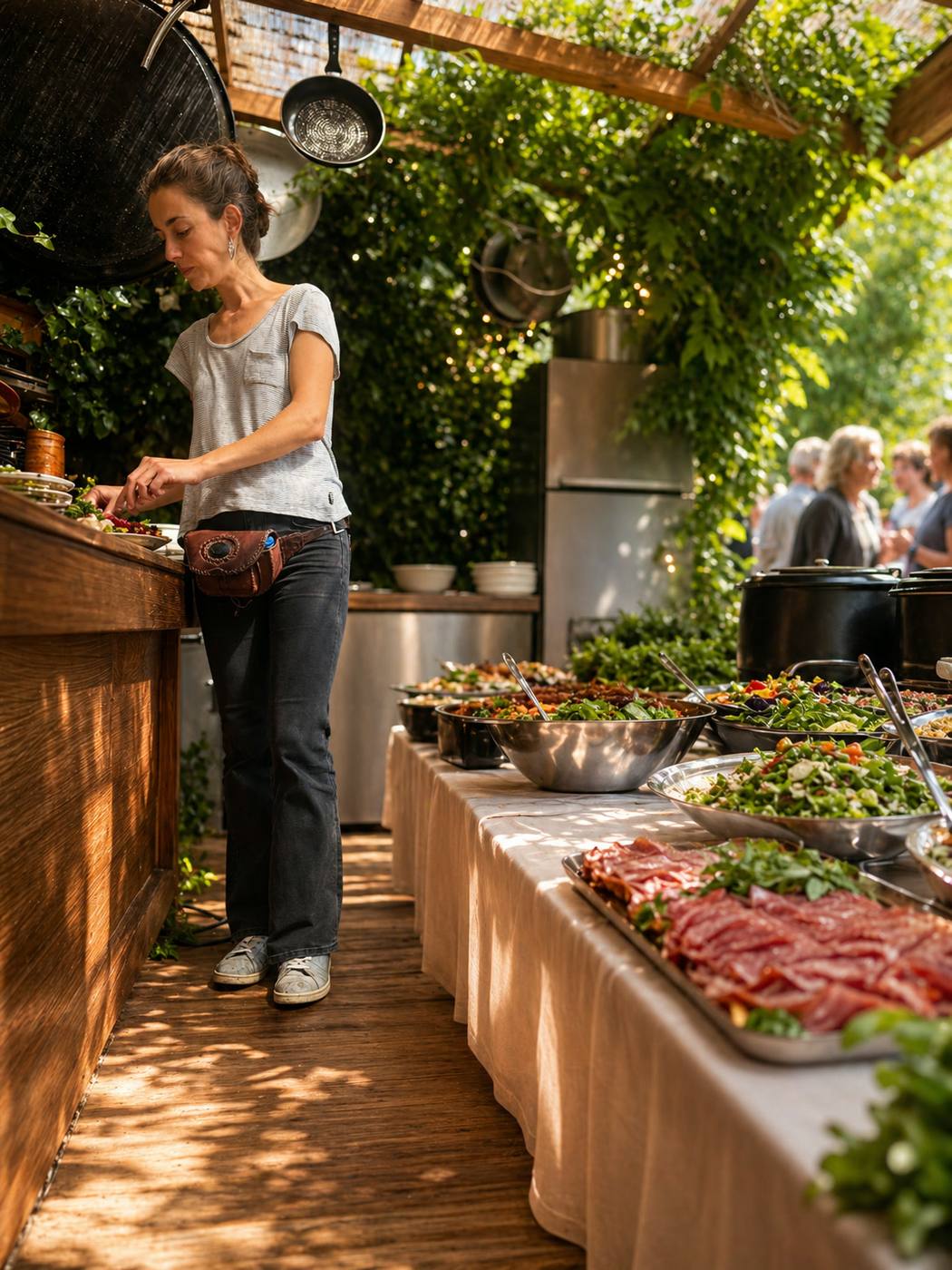 Buffet ao ar livre em ambiente de jardim